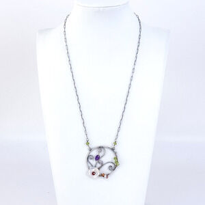 Vintage Sterling Silver 925 Multi Gemstone Floral Necklace 19”